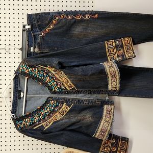 Embellished Denim Jacket and Pants Set